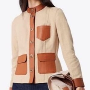 nwt Tory Burch Camden Safari Linen/Cotton/Leather Jacket